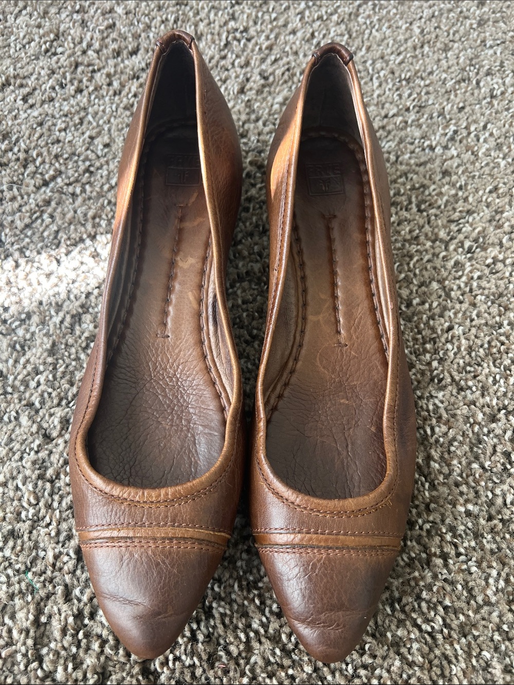 Frye Women's Pointed-Toe Brown Leather Flats
